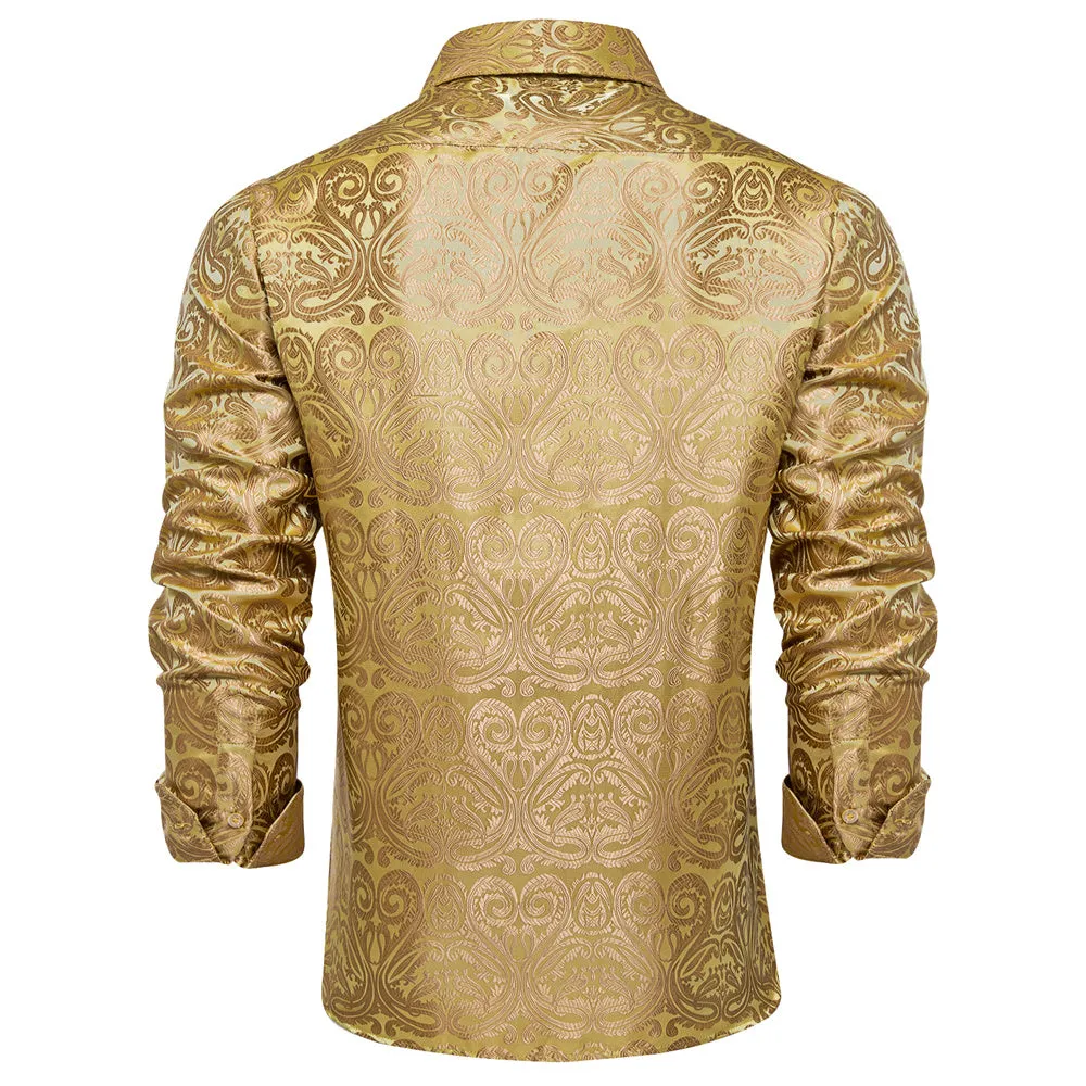 Ties2you Champagne Gold Paisley Button Up Silk Long Sleeve Men's Shirt sold by Ties2You product image thumbnail 3