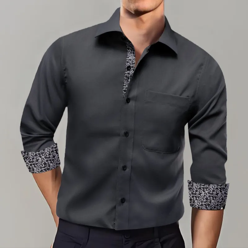 Ties2you Splicing Style Dark Grey Silk Mens Long Sleeve Shirt sold by Ties2You