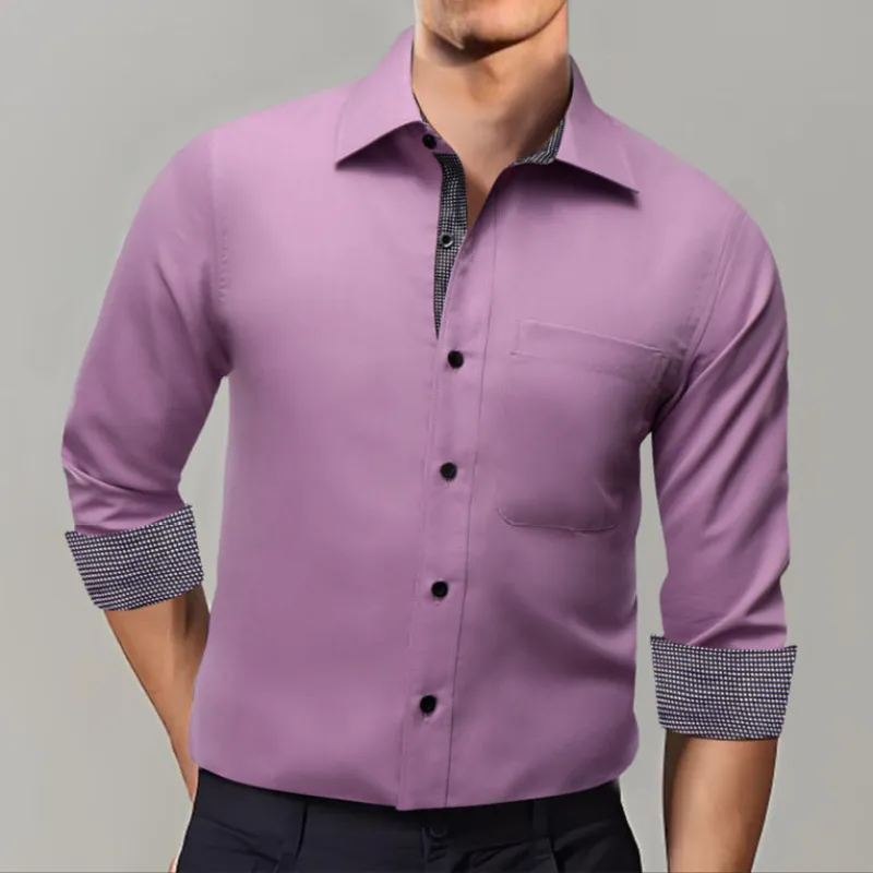 Ties2you Tuxedo Shirt Light Purple Solid Splicing Black Geometric Silk Mens Long Sleeve Shirt sold by Ties2You