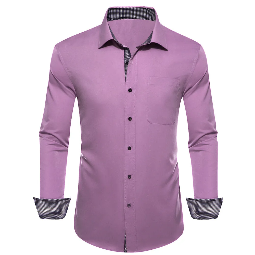 Ties2you Tuxedo Shirt Light Purple Solid Splicing Black Geometric Silk Mens Long Sleeve Shirt sold by Ties2You product image thumbnail 2