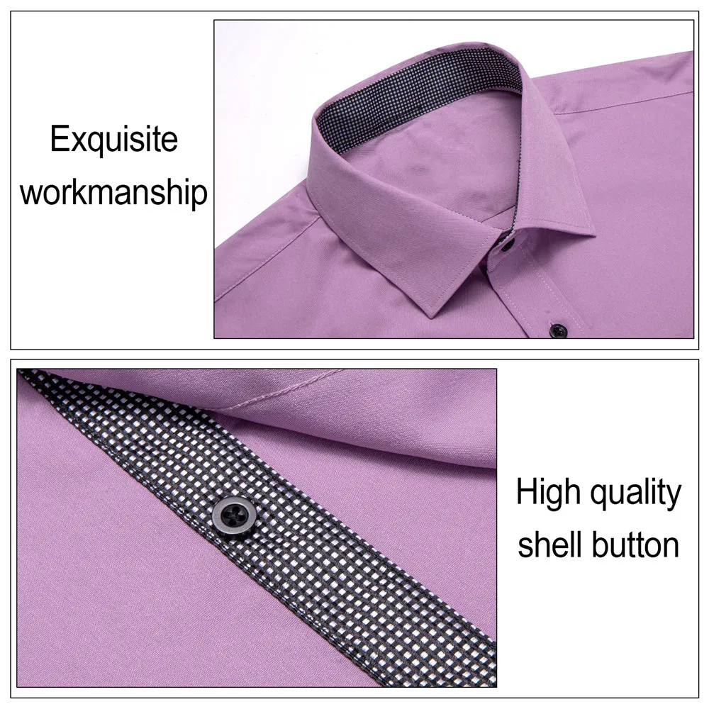 Ties2you Tuxedo Shirt Light Purple Solid Splicing Black Geometric Silk Mens Long Sleeve Shirt sold by Ties2You product image thumbnail 5