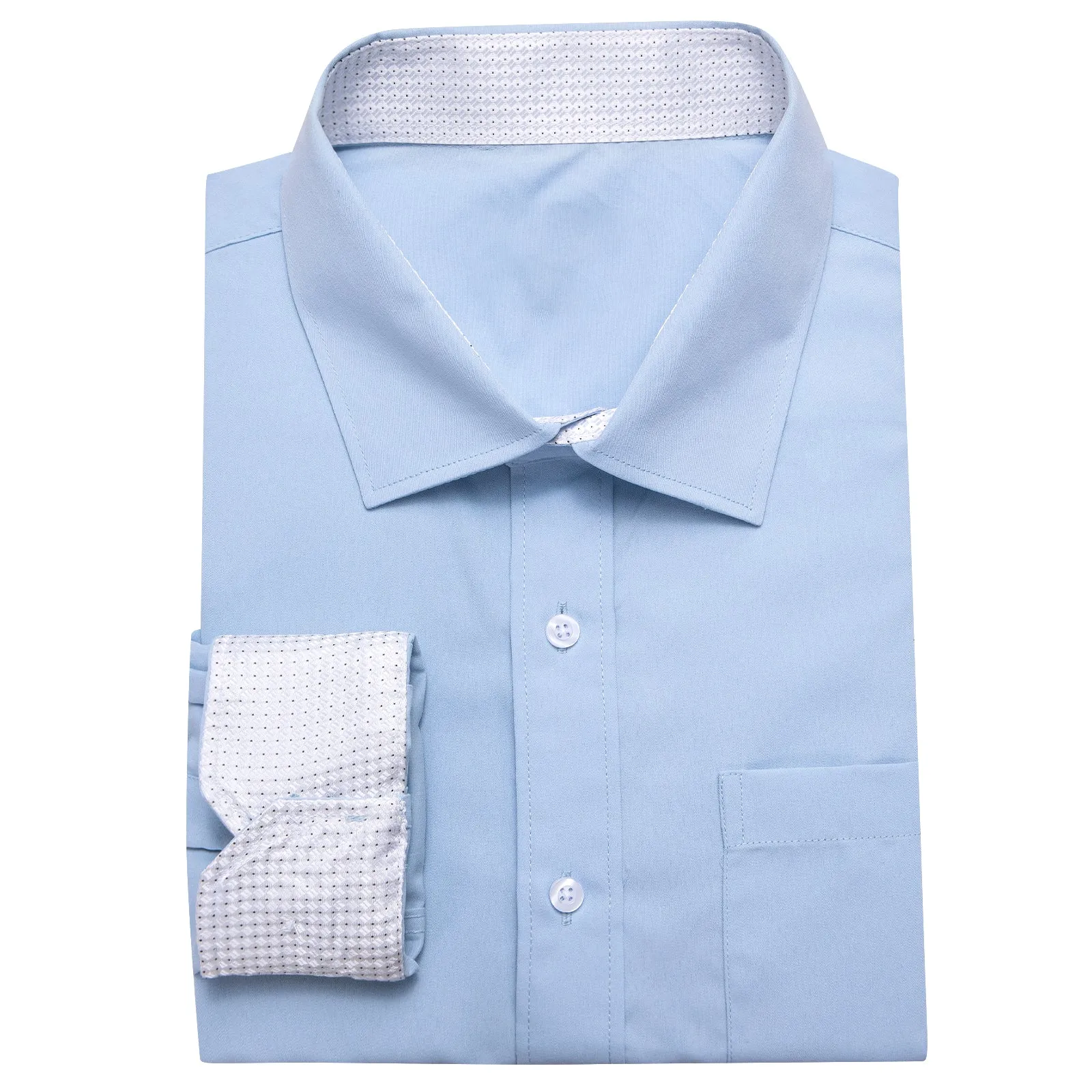 Ties2you Tuxedo Shirt Light Sky Blue Solid Splicing White Geometric Silk Long Sleeve Shirt sold by Ties2You product image thumbnail 5