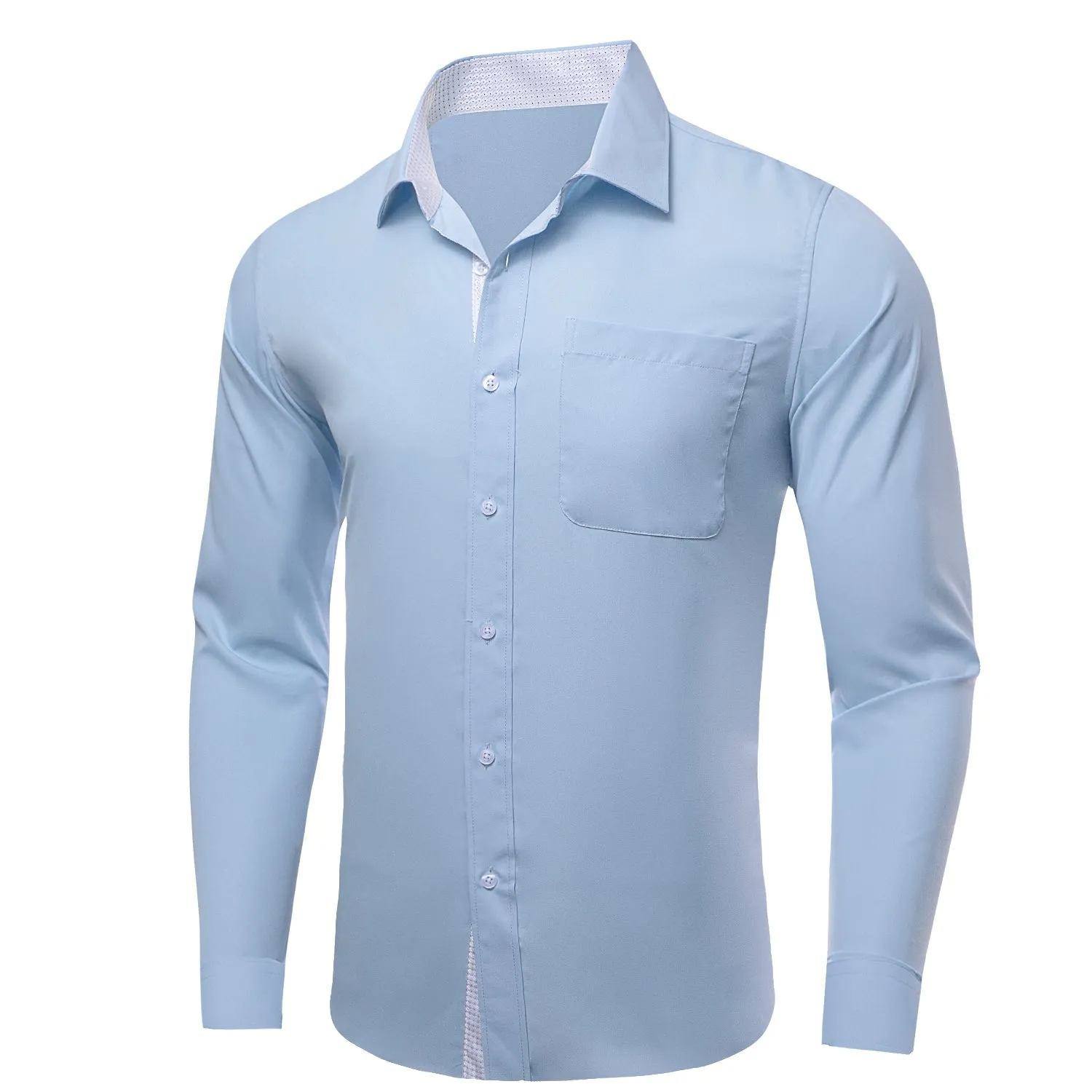 Ties2you Tuxedo Shirt Light Sky Blue Solid Splicing White Geometric Silk Long Sleeve Shirt sold by Ties2You product image thumbnail 3