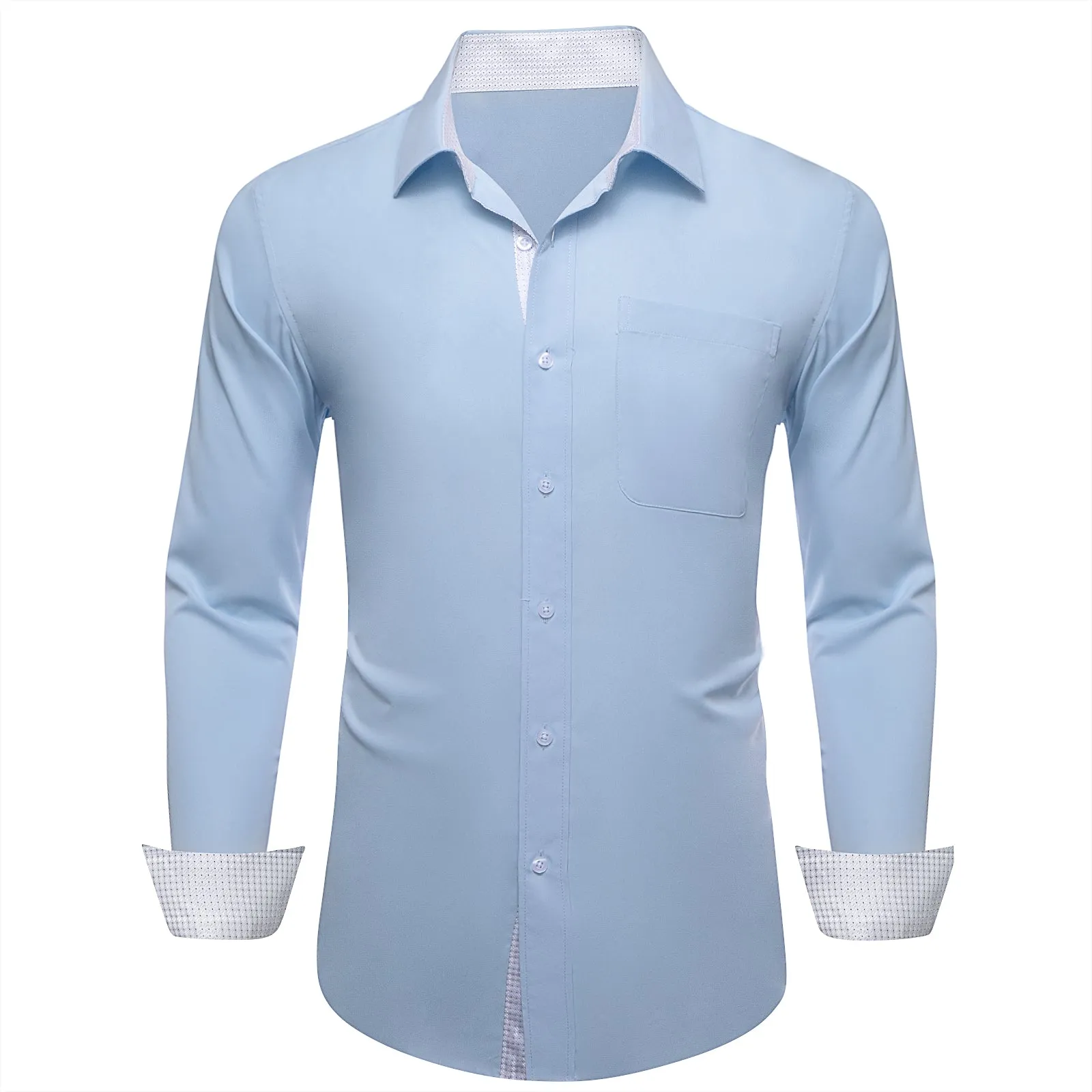 Ties2you Tuxedo Shirt Light Sky Blue Solid Splicing White Geometric Silk Long Sleeve Shirt sold by Ties2You product image thumbnail 2