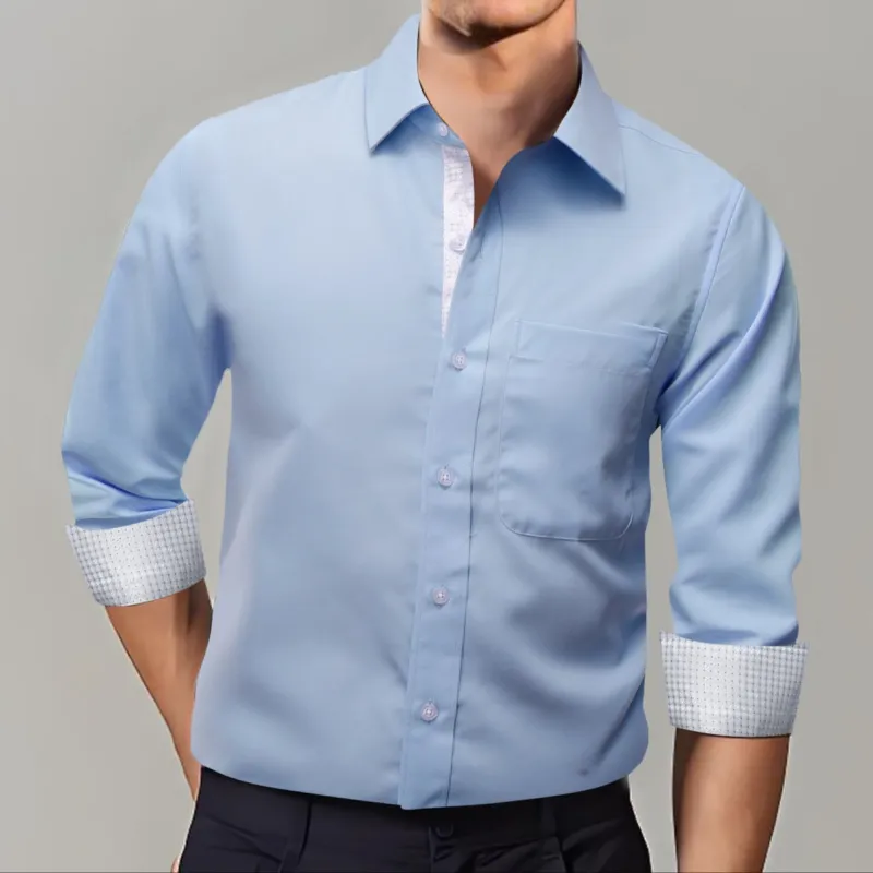 Ties2you Tuxedo Shirt Light Sky Blue Solid Splicing White Geometric Silk Long Sleeve Shirt sold by Ties2You