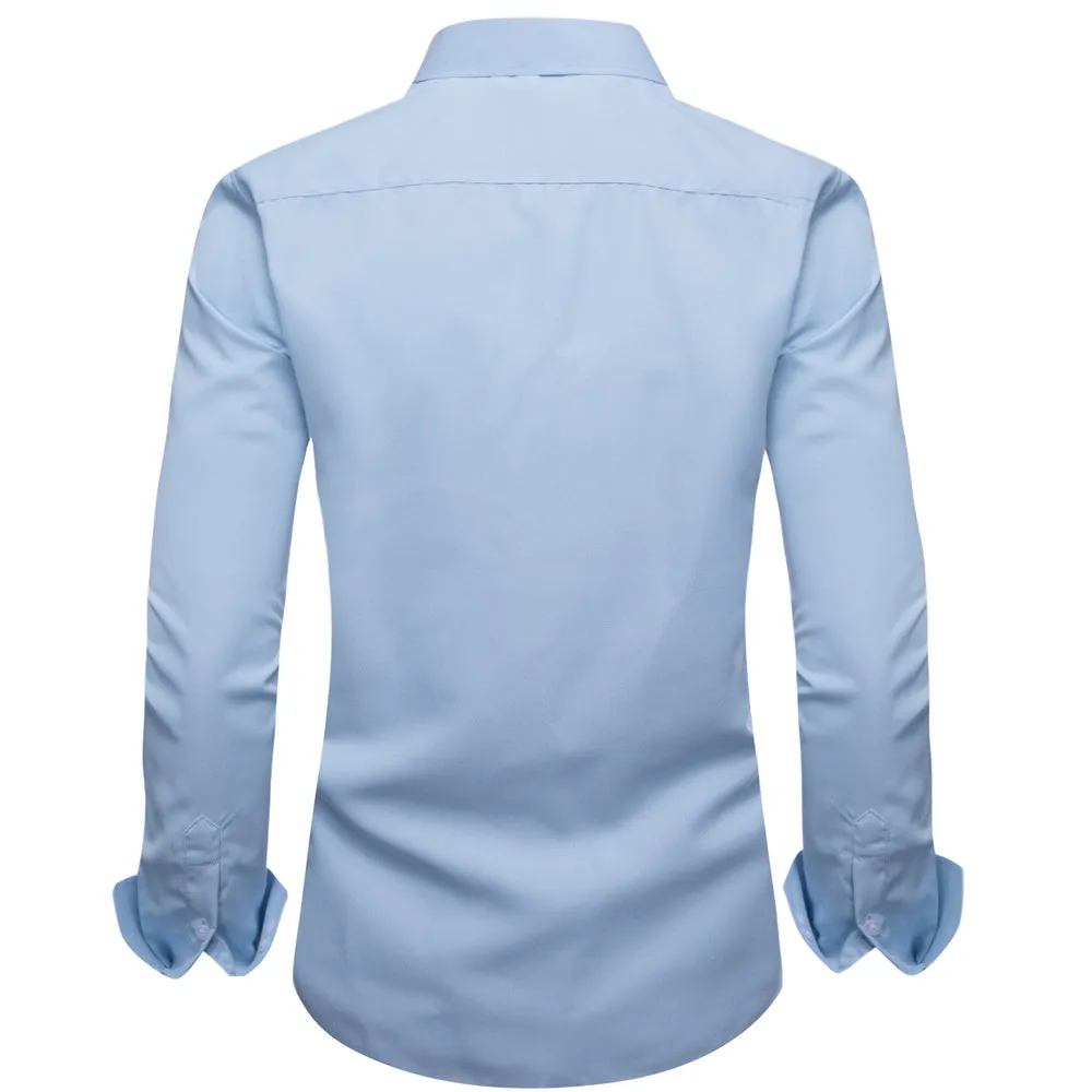 Ties2you Tuxedo Shirt Light Sky Blue Solid Splicing White Geometric Silk Long Sleeve Shirt sold by Ties2You product image thumbnail 4