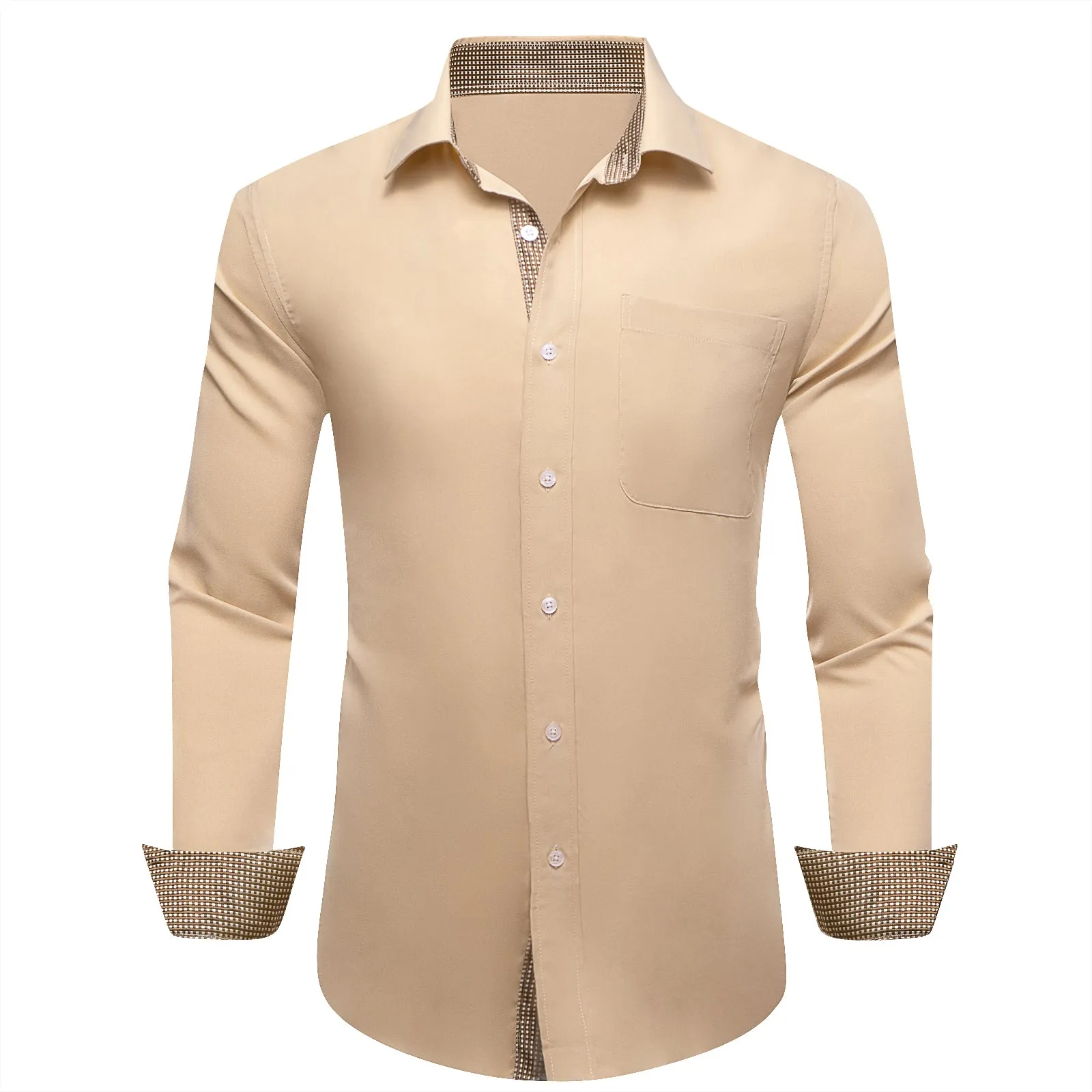 Ties2you Splicing Style Champagne With Polka Dot Edge Men's Long Sleeve Shirt sold by Ties2You product image thumbnail 2