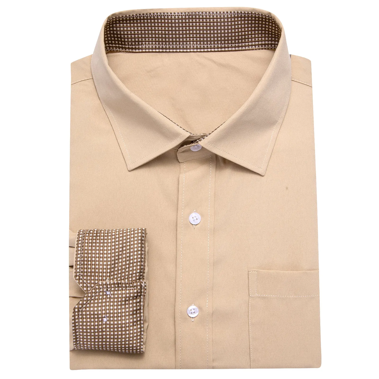 Ties2you Splicing Style Champagne With Polka Dot Edge Men's Long Sleeve Shirt sold by Ties2You product image thumbnail 5