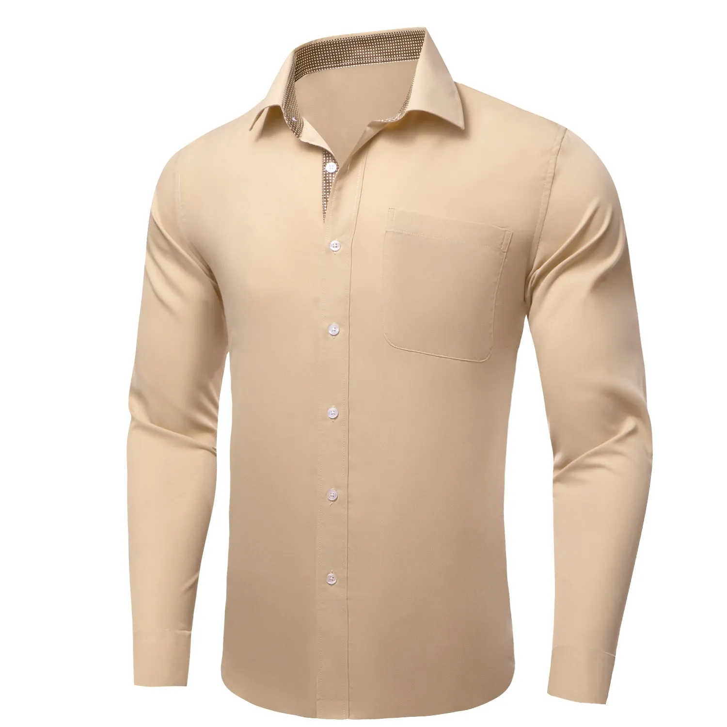 Ties2you Splicing Style Champagne With Polka Dot Edge Men's Long Sleeve Shirt sold by Ties2You product image thumbnail 3
