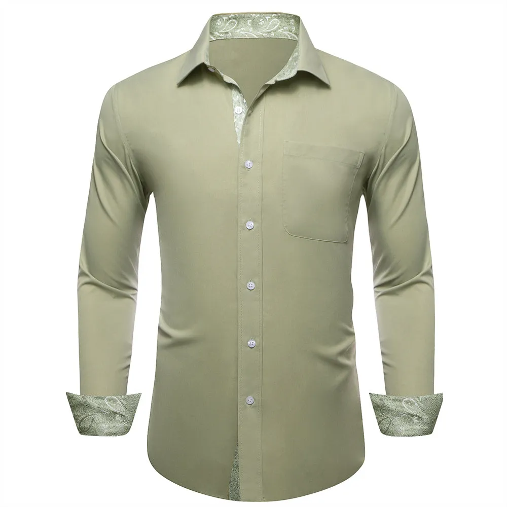 Ties2youLight Green Solid Splicing Silver Paisley Silk Mens Long Sleeve Shirt sold by Ties2You product image thumbnail 2