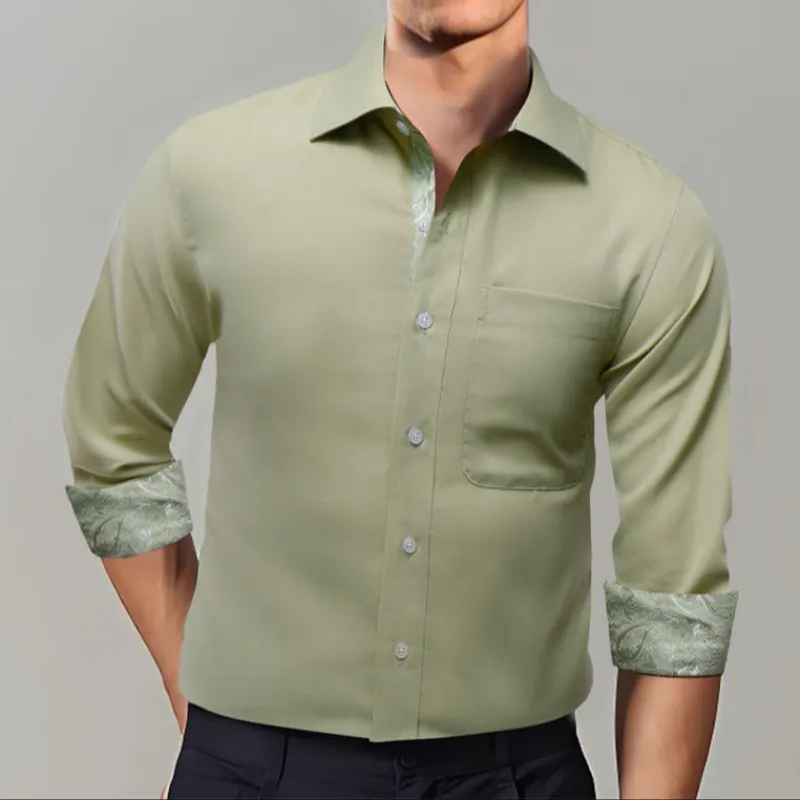 Ties2youLight Green Solid Splicing Silver Paisley Silk Mens Long Sleeve Shirt sold by Ties2You