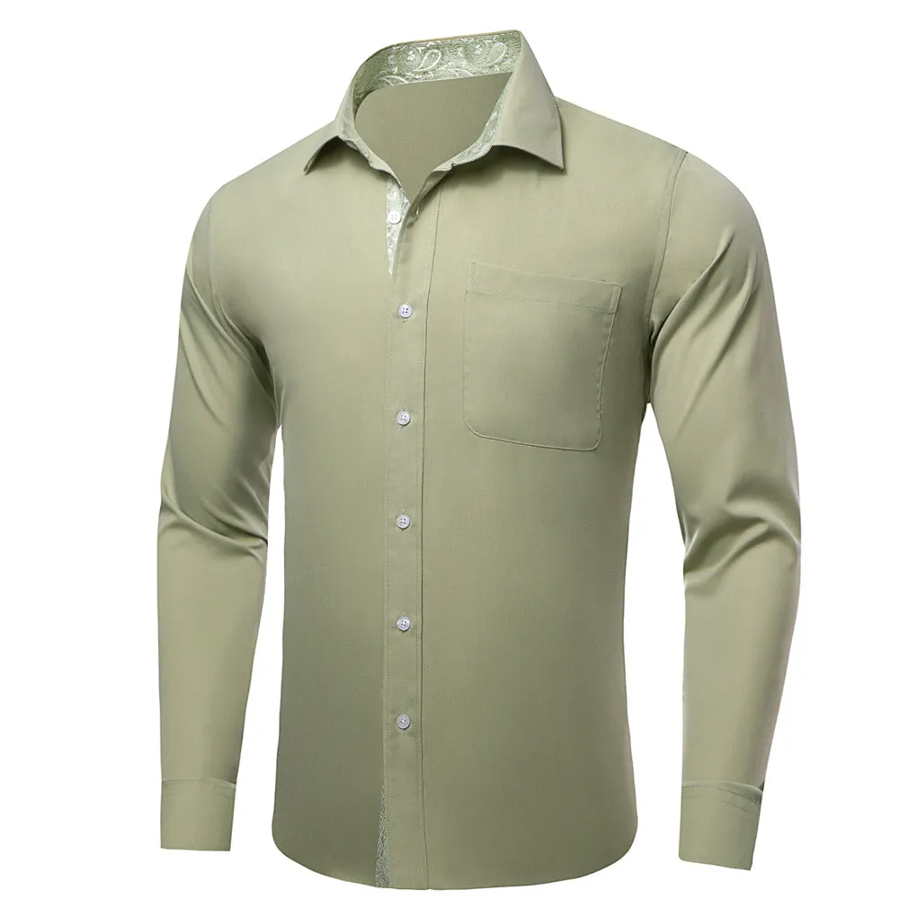 Ties2youLight Green Solid Splicing Silver Paisley Silk Mens Long Sleeve Shirt sold by Ties2You product image thumbnail 3