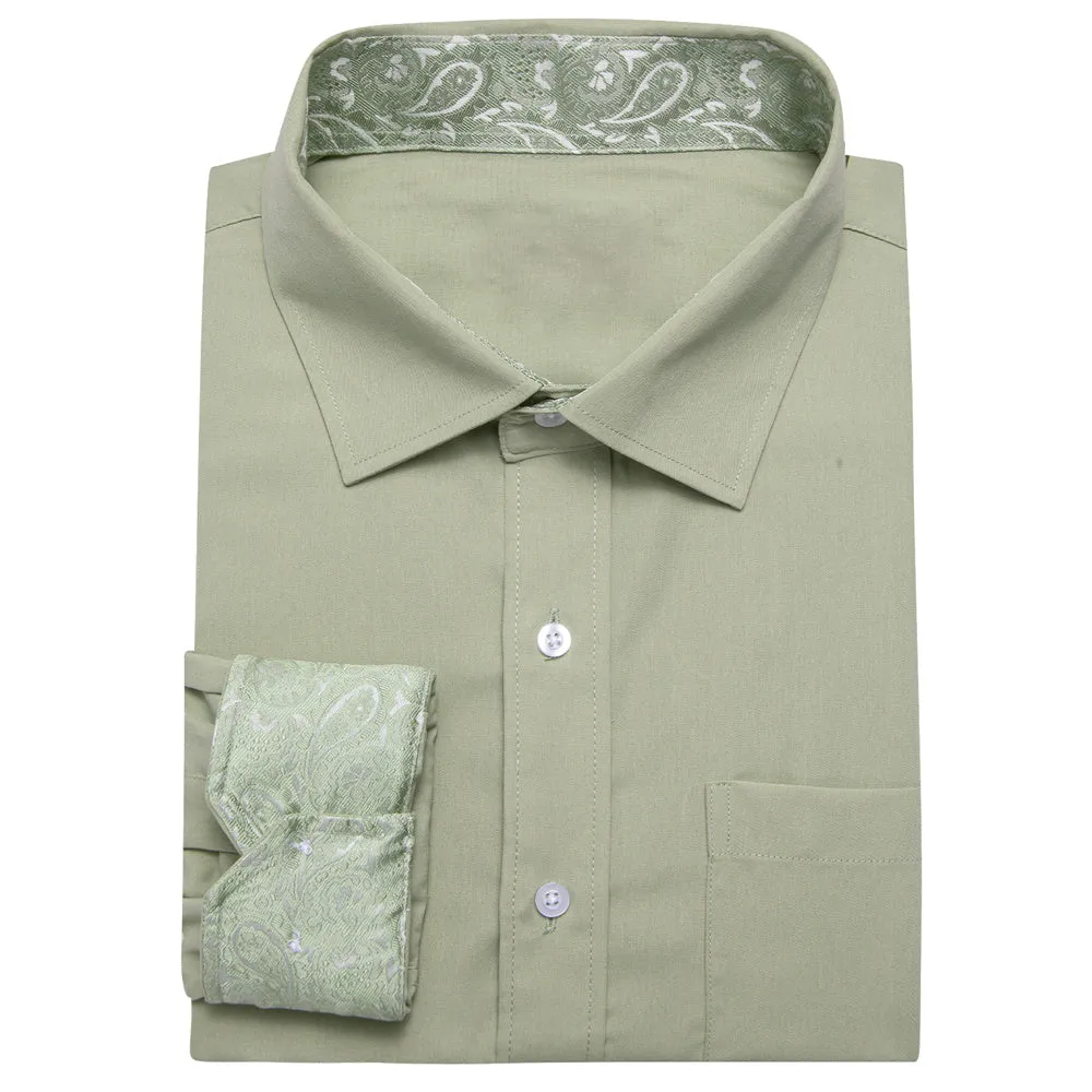 Ties2youLight Green Solid Splicing Silver Paisley Silk Mens Long Sleeve Shirt sold by Ties2You product image thumbnail 5