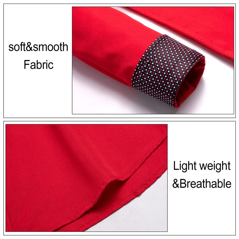 Ties2you Splicing Style Red With Polka Dot Edge Men's Long Sleeve Shirt sold by Ties2You product image thumbnail 5
