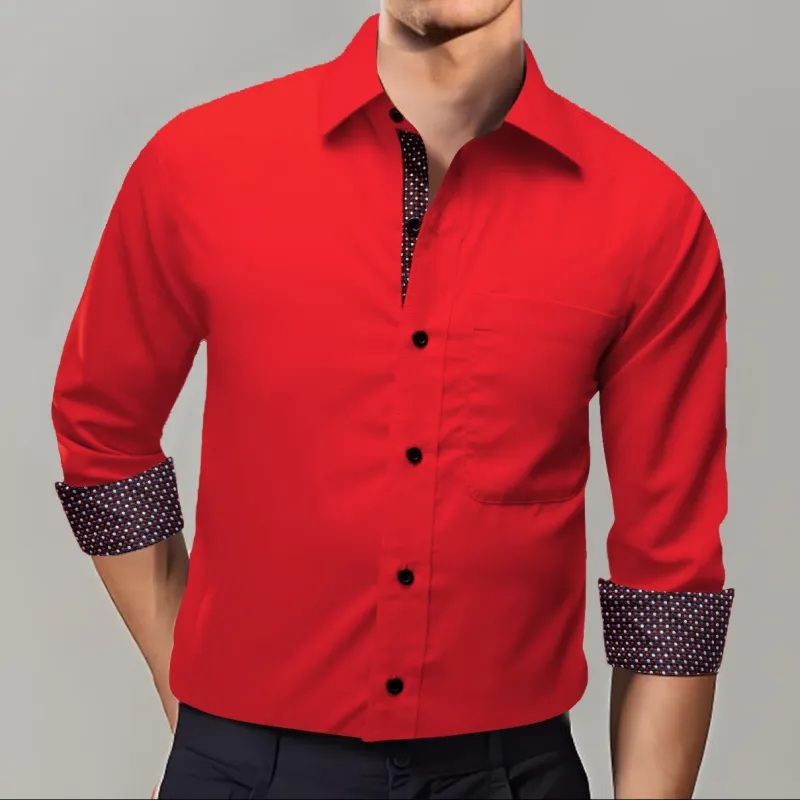 Ties2you Splicing Style Red With Polka Dot Edge Men's Long Sleeve Shirt sold by Ties2You