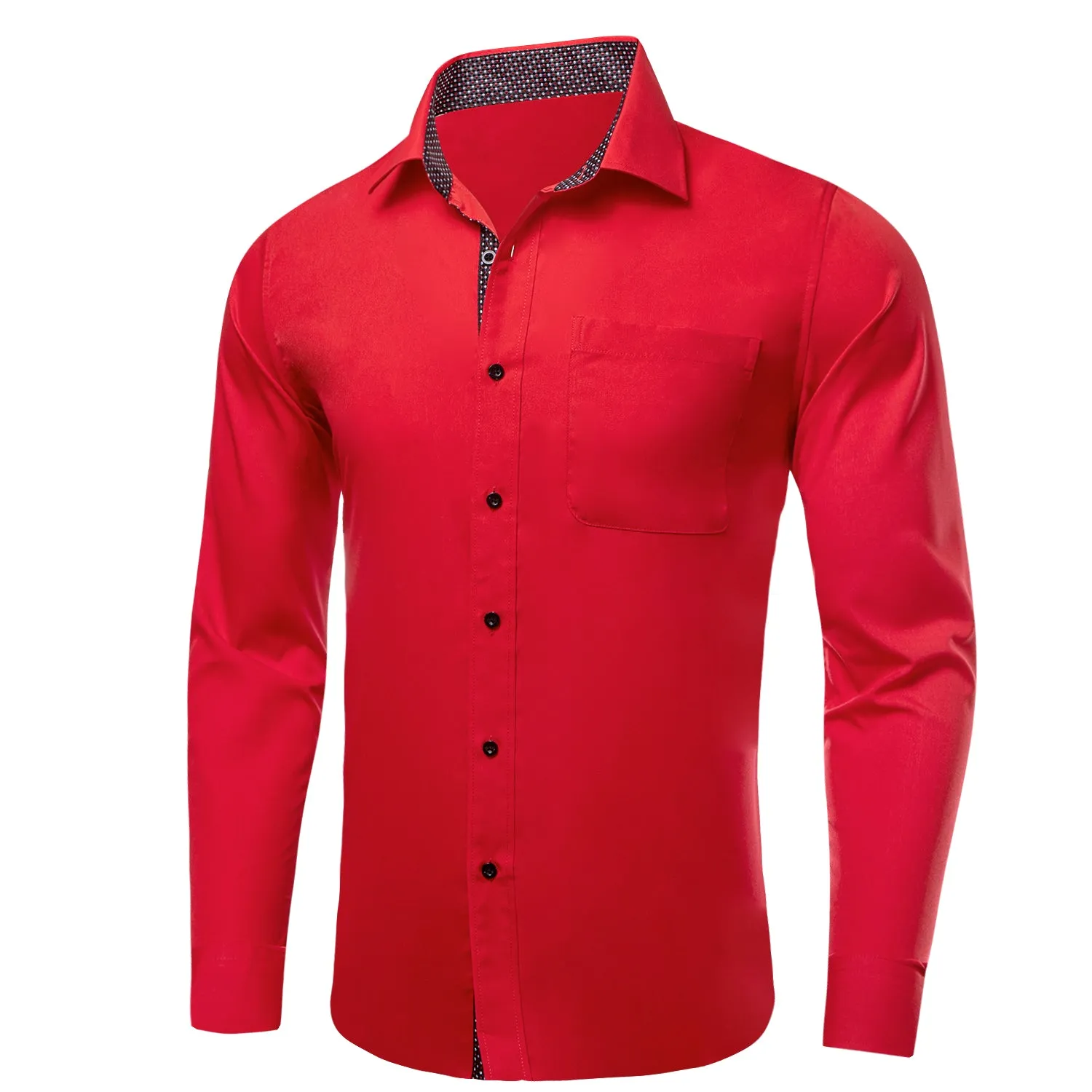 Ties2you Splicing Style Red With Polka Dot Edge Men's Long Sleeve Shirt sold by Ties2You product image thumbnail 3