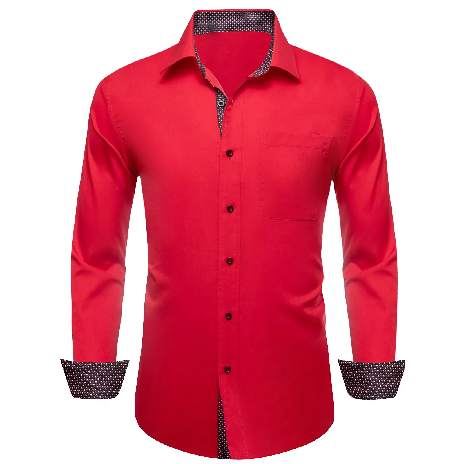 Ties2you Splicing Style Red With Polka Dot Edge Men's Long Sleeve Shirt sold by Ties2You product image thumbnail 2