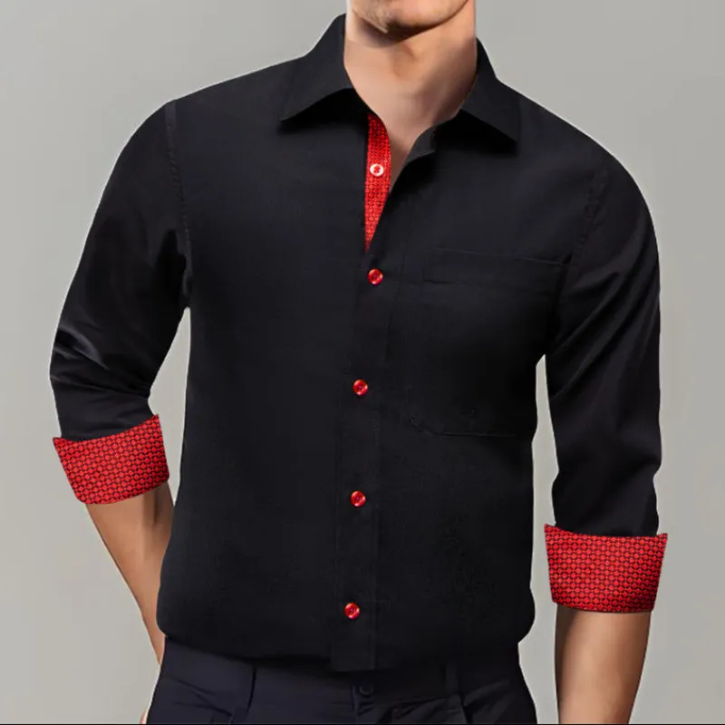 Ties2you Tuxedo Shirt Black Solid Splicing Red Geometric Silk Mens Dress Shirt sold by Ties2You