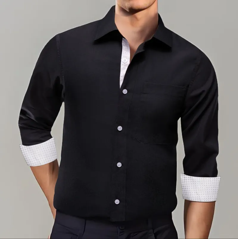 Ties2you Tuxedo Shirt Black Solid Splicing White Geometric Silk Mens Dress Shirt sold by Ties2You