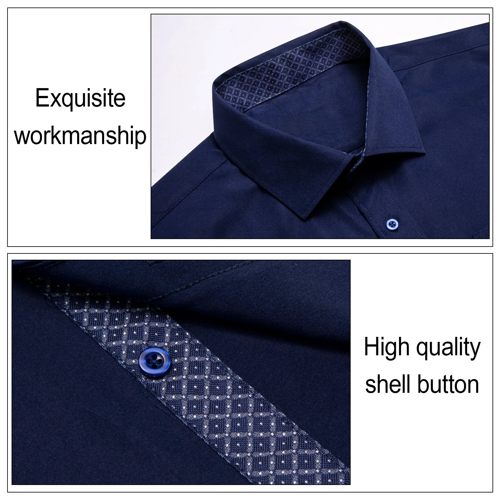 Ties2you Tuxedo Shirt Midnight Blue Solid Splicing Plaid Silk Mens Dress Shirt sold by Ties2You product image thumbnail 4