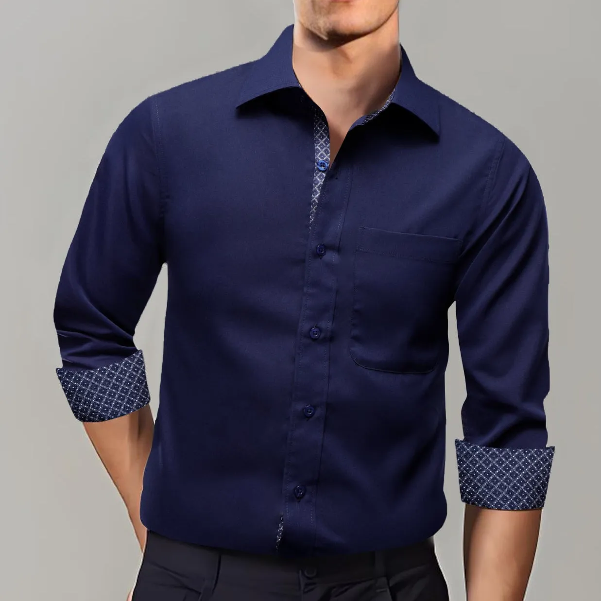 Ties2you Tuxedo Shirt Midnight Blue Solid Splicing Plaid Silk Mens Dress Shirt sold by Ties2You