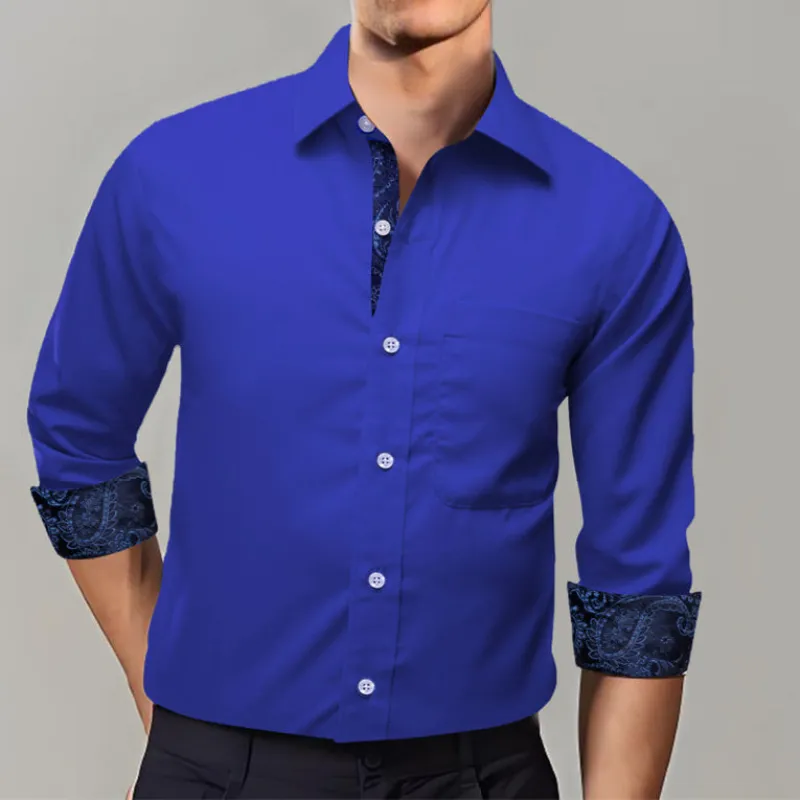 Ties2you Tuxedo Shirt Royal Blue Solid Splicing Black Paisley Silk Mens Dress Shirt sold by Ties2You