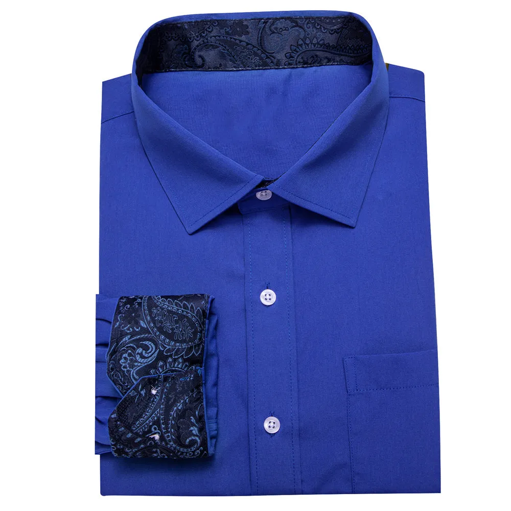 Ties2you Tuxedo Shirt Royal Blue Solid Splicing Black Paisley Silk Mens Dress Shirt sold by Ties2You product image thumbnail 3