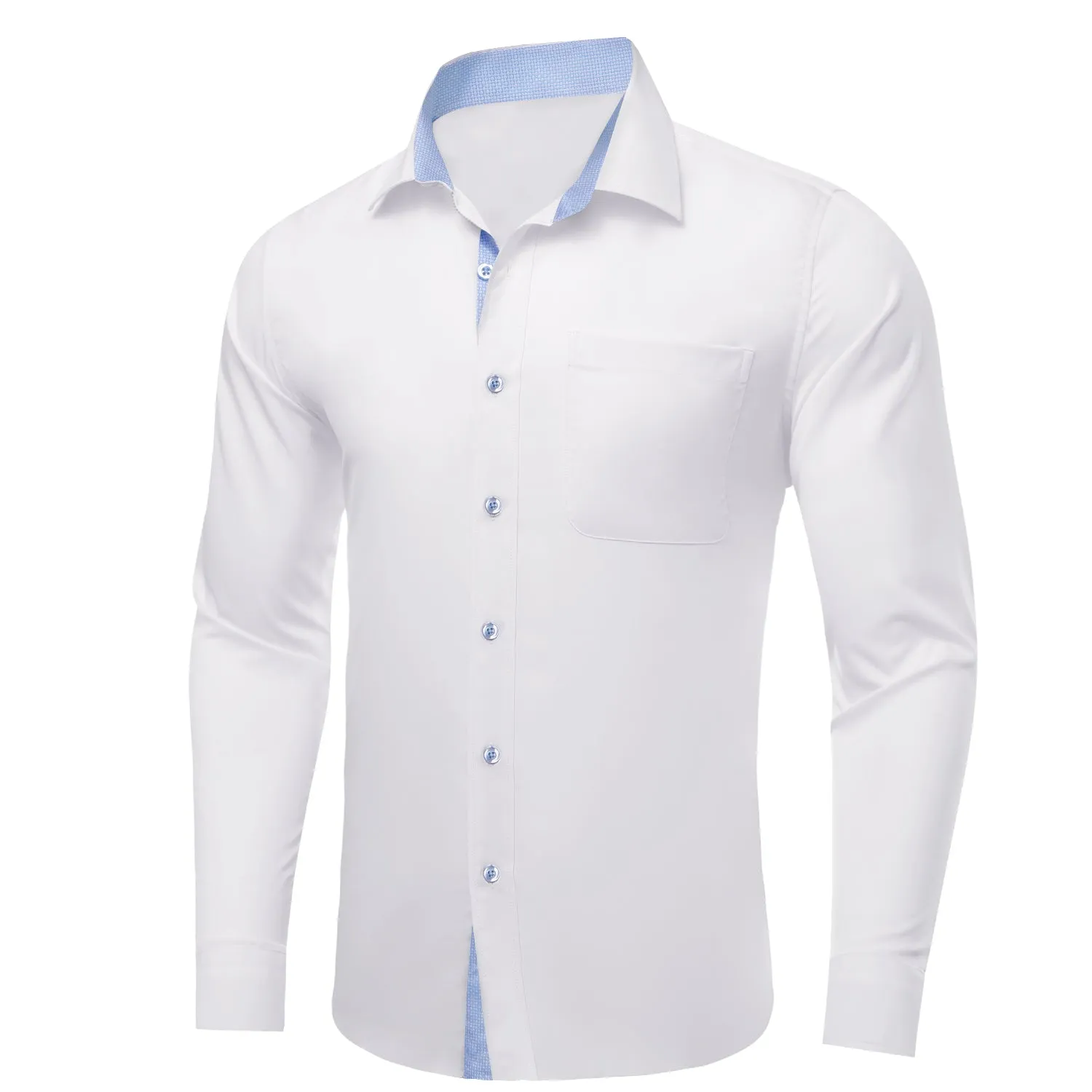 Ties2you Tuxedo Shirt White Solid Splicing Sky Blue Geometric Silk Mens Dress Shirt sold by Ties2You product image thumbnail 3