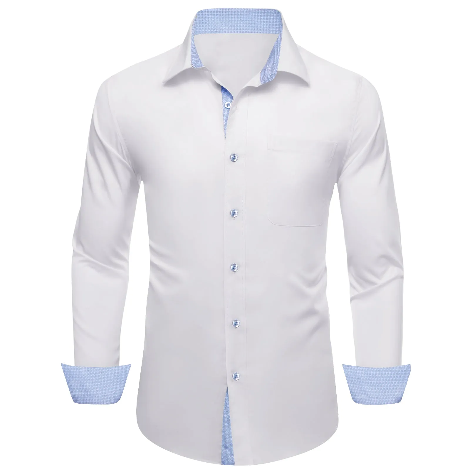 Ties2you Tuxedo Shirt White Solid Splicing Sky Blue Geometric Silk Mens Dress Shirt sold by Ties2You product image thumbnail 2