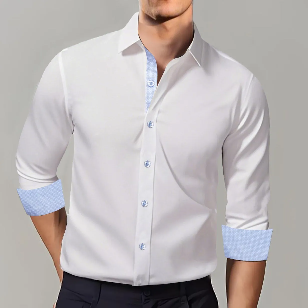 Ties2you Tuxedo Shirt White Solid Splicing Sky Blue Geometric Silk Mens Dress Shirt sold by Ties2You