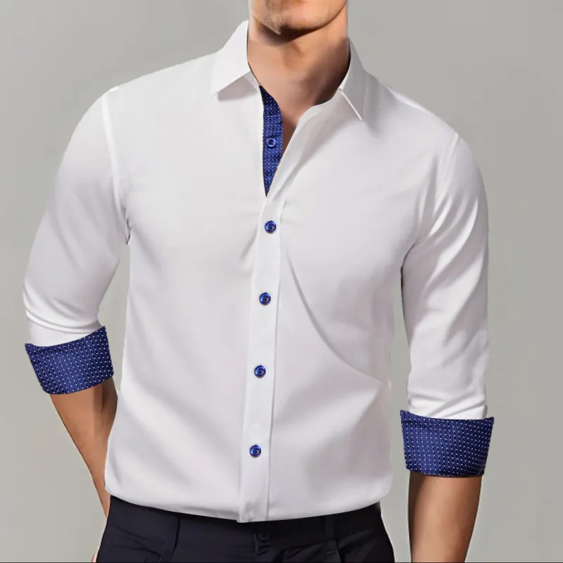 Ties2you Splicing Style White with Blue Edge Men's Long Sleeve Shirt sold by Ties 2 You