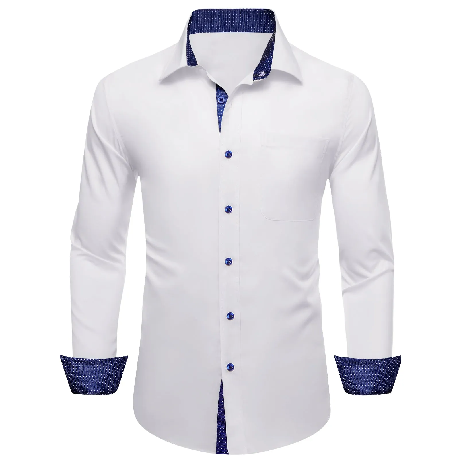 Ties2you Splicing Style White with Blue Edge Men's Long Sleeve Shirt sold by Ties 2 You product image thumbnail 2
