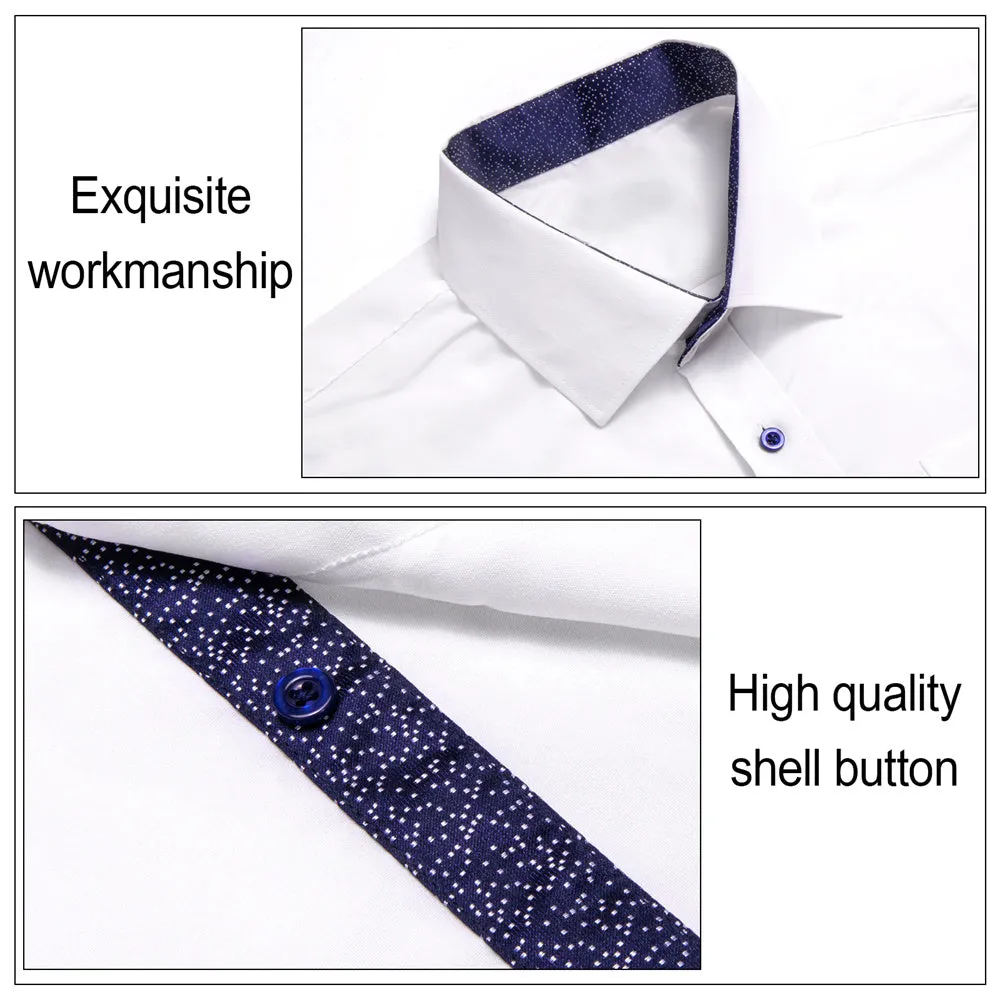 Ties2you Tuxedo Shirt White Solid Splicing Navy Polka Dot Silk Mens Dress Shirt sold by Ties2You product image thumbnail 5