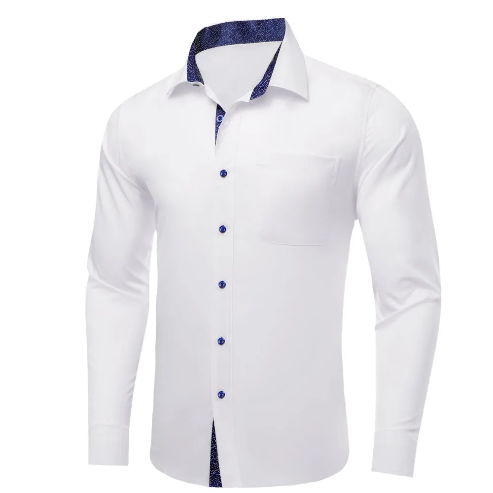 Ties2you Tuxedo Shirt White Solid Splicing Navy Polka Dot Silk Mens Dress Shirt sold by Ties2You product image thumbnail 3