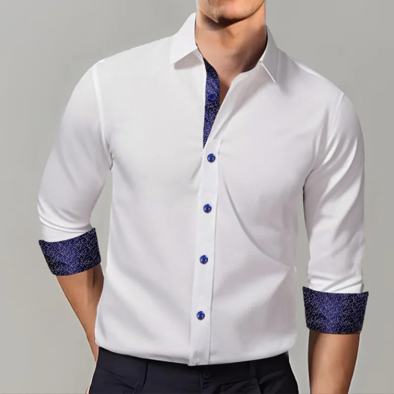 Ties2you Tuxedo Shirt White Solid Splicing Navy Polka Dot Silk Mens Dress Shirt sold by Ties2You