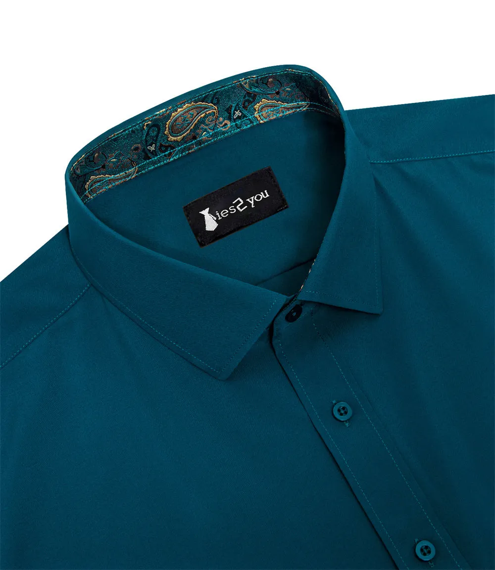 Ties2you Splicing Style Prussian Blue With Gold Paisley Edge Men's Long Sleeve Shirt sold by Ties2You product image thumbnail 4