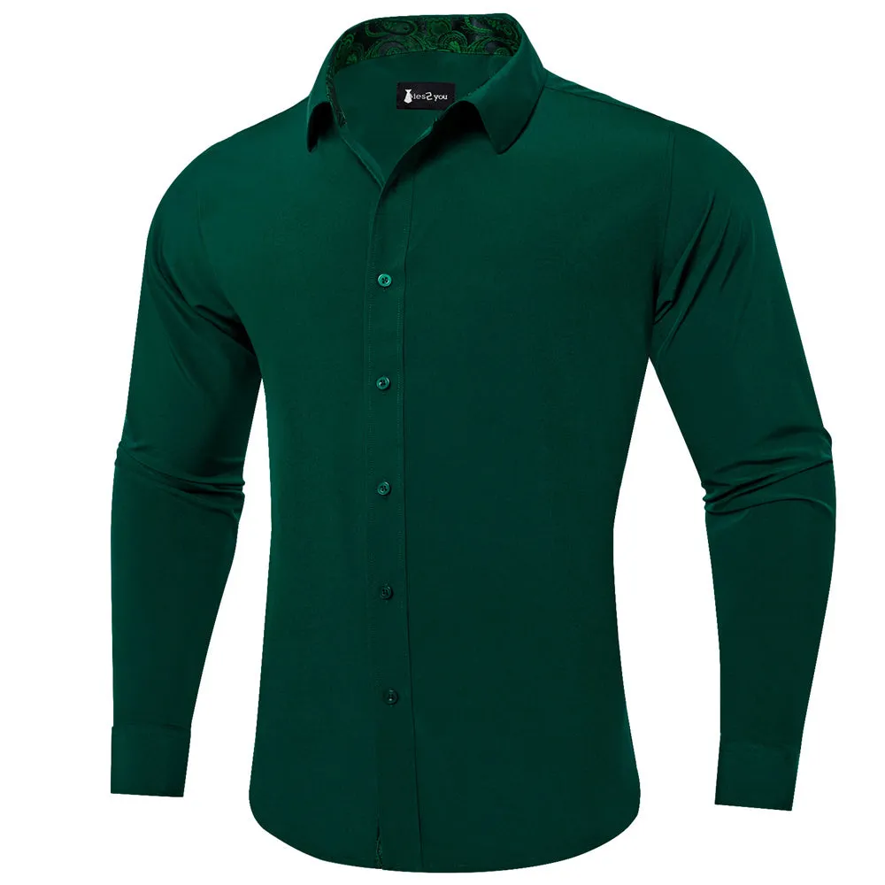 Ties2you Splicing Style Dark Green With Paisley Edge Men's Long Sleeve Shirt sold by Ties2You product image thumbnail 2