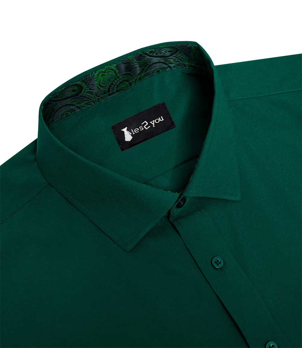 Ties2you Splicing Style Dark Green With Paisley Edge Men's Long Sleeve Shirt sold by Ties2You product image thumbnail 4