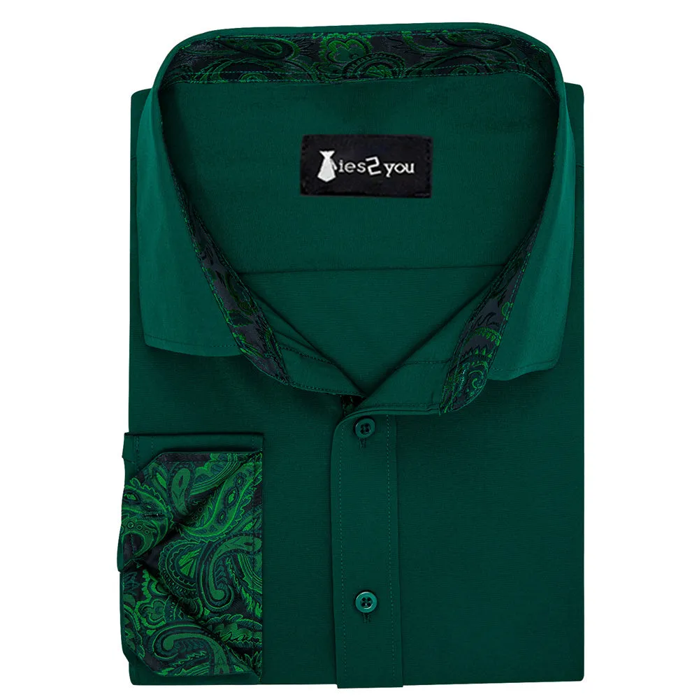 Ties2you Splicing Style Dark Green With Paisley Edge Men's Long Sleeve Shirt sold by Ties2You product image thumbnail 3