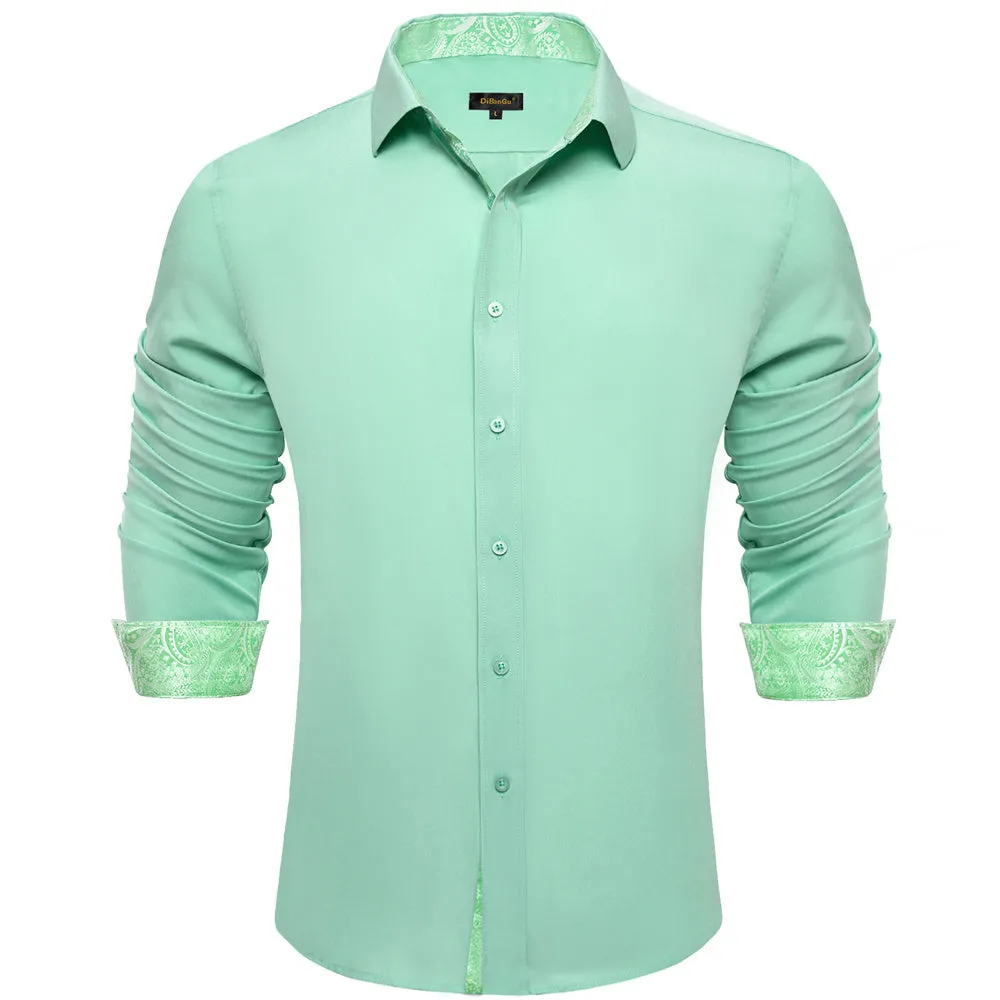 Ties2you Splicing Style Light Green With White Paisley Edge Men's Long Sleeve Shirt sold by Ties2You