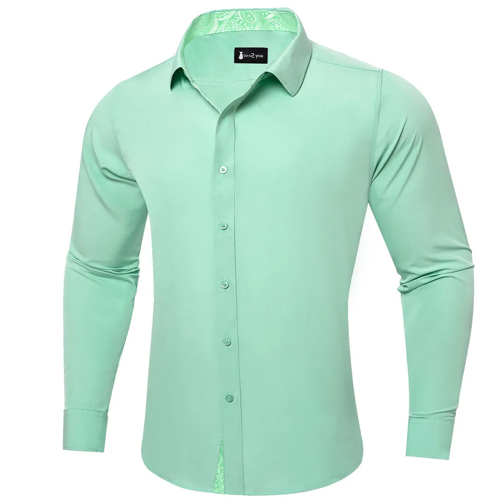 Ties2you Splicing Style Light Green With White Paisley Edge Men's Long Sleeve Shirt sold by Ties2You product image thumbnail 2
