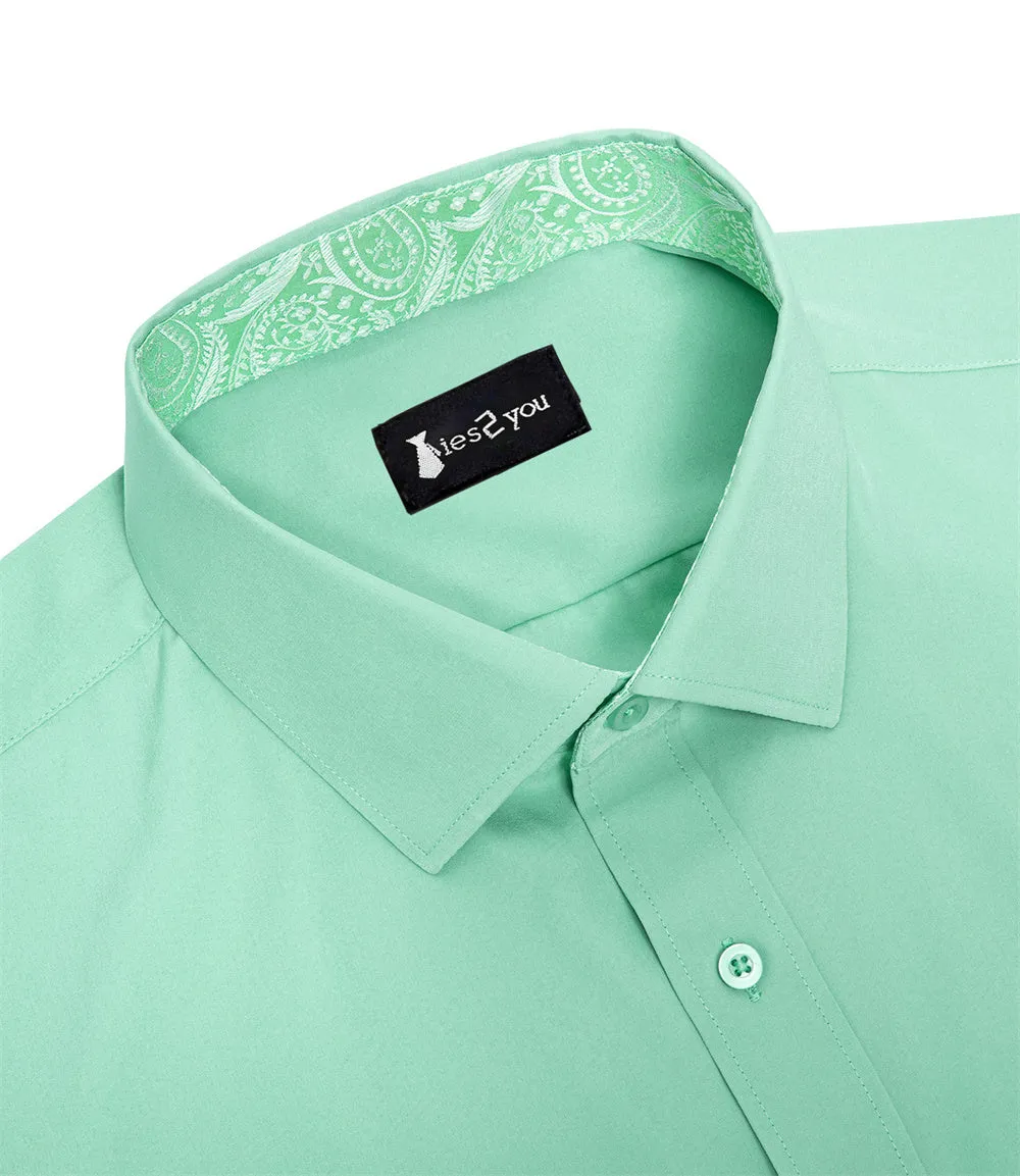 Ties2you Splicing Style Light Green With White Paisley Edge Men's Long Sleeve Shirt sold by Ties2You product image thumbnail 4