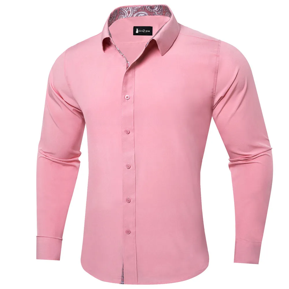 Ties2you Splicing Style Pink With Silver Paisley Edge Men's Long Sleeve Shirt sold by Ties2You product image thumbnail 2