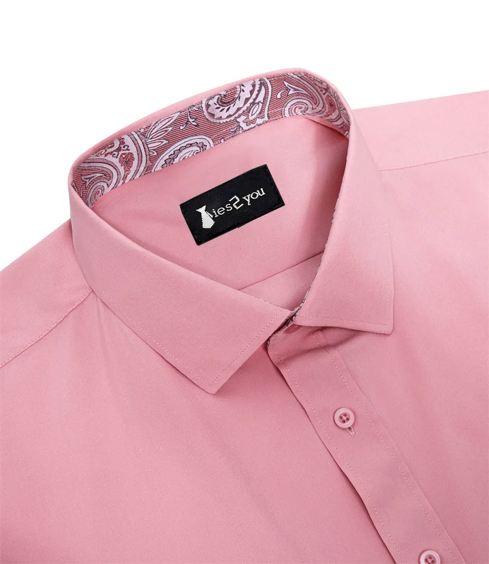 Ties2you Splicing Style Pink With Silver Paisley Edge Men's Long Sleeve Shirt sold by Ties2You product image thumbnail 4