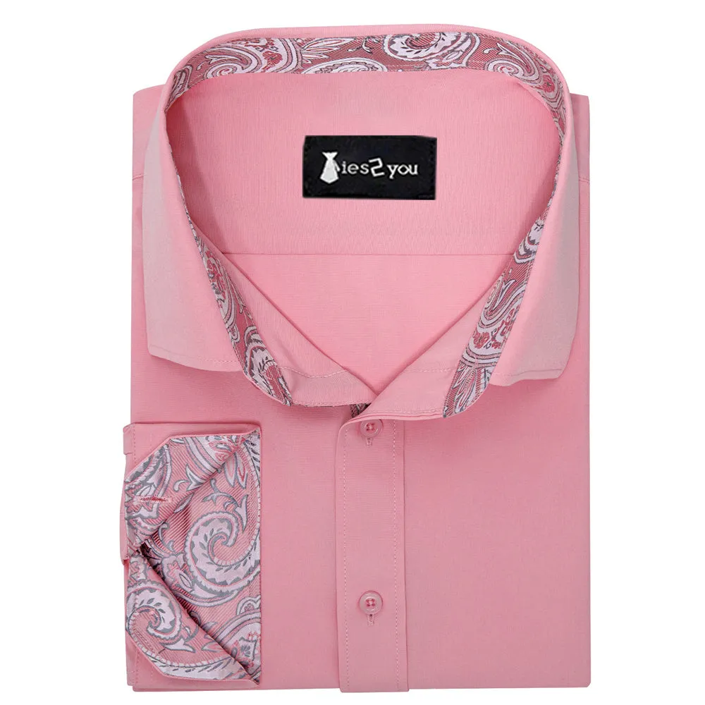 Ties2you Splicing Style Pink With Silver Paisley Edge Men's Long Sleeve Shirt sold by Ties2You product image thumbnail 3