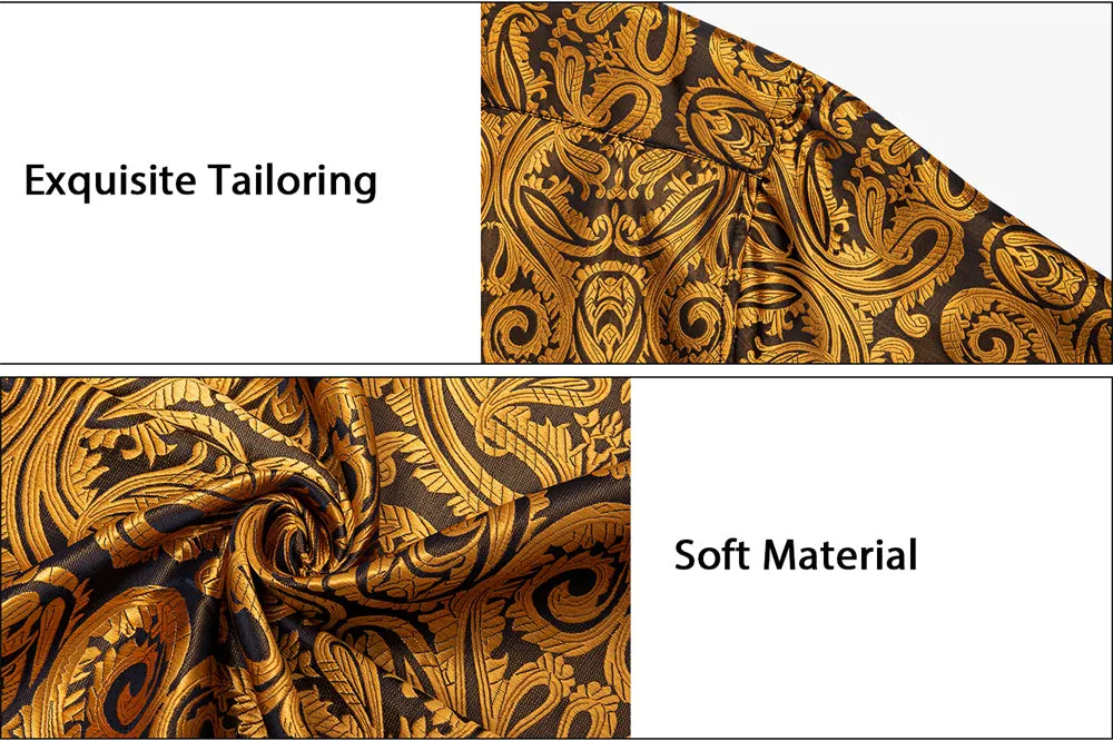 Ties2you Dress Shirt Gold Paisley Button Up Silk Long Sleeve Men's Shirt sold by Ties2You product image thumbnail 4