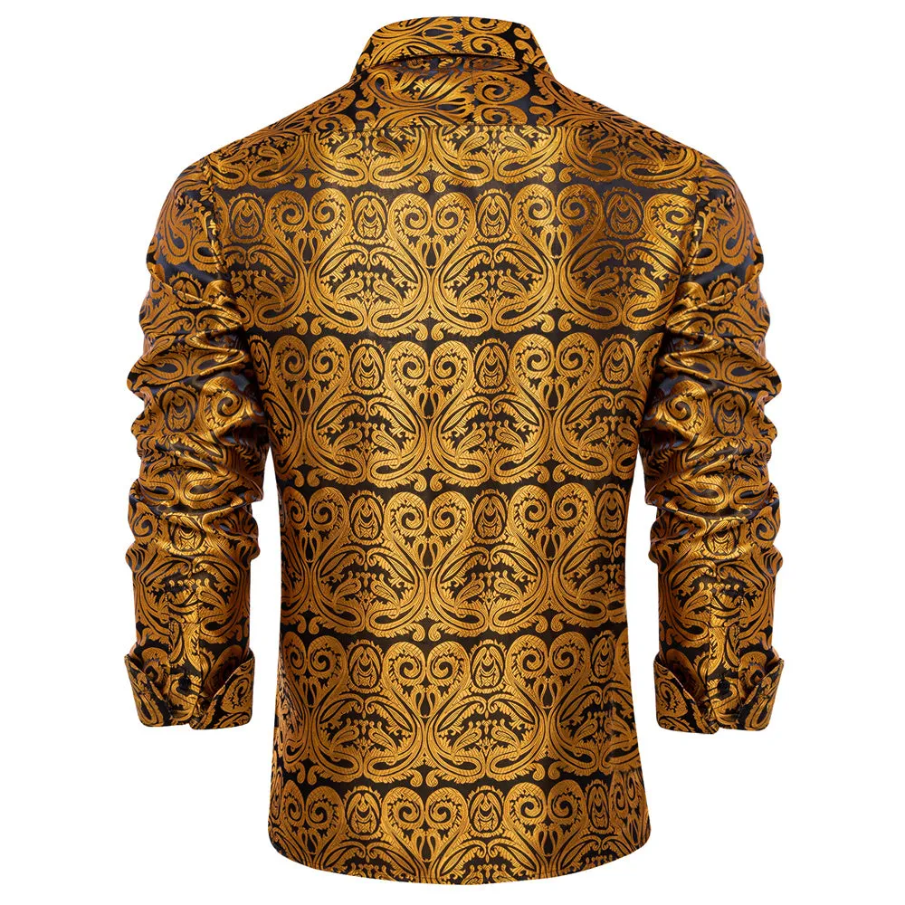 Ties2you Dress Shirt Gold Paisley Button Up Silk Long Sleeve Men's Shirt sold by Ties2You product image thumbnail 5
