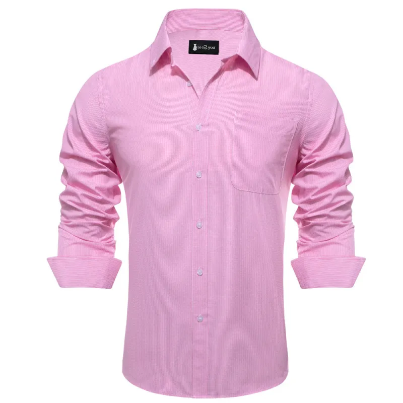 Ties2you Dress Shirt Pink Striped Button Up Silk Long Sleeve Men's Shirt sold by Ties2You