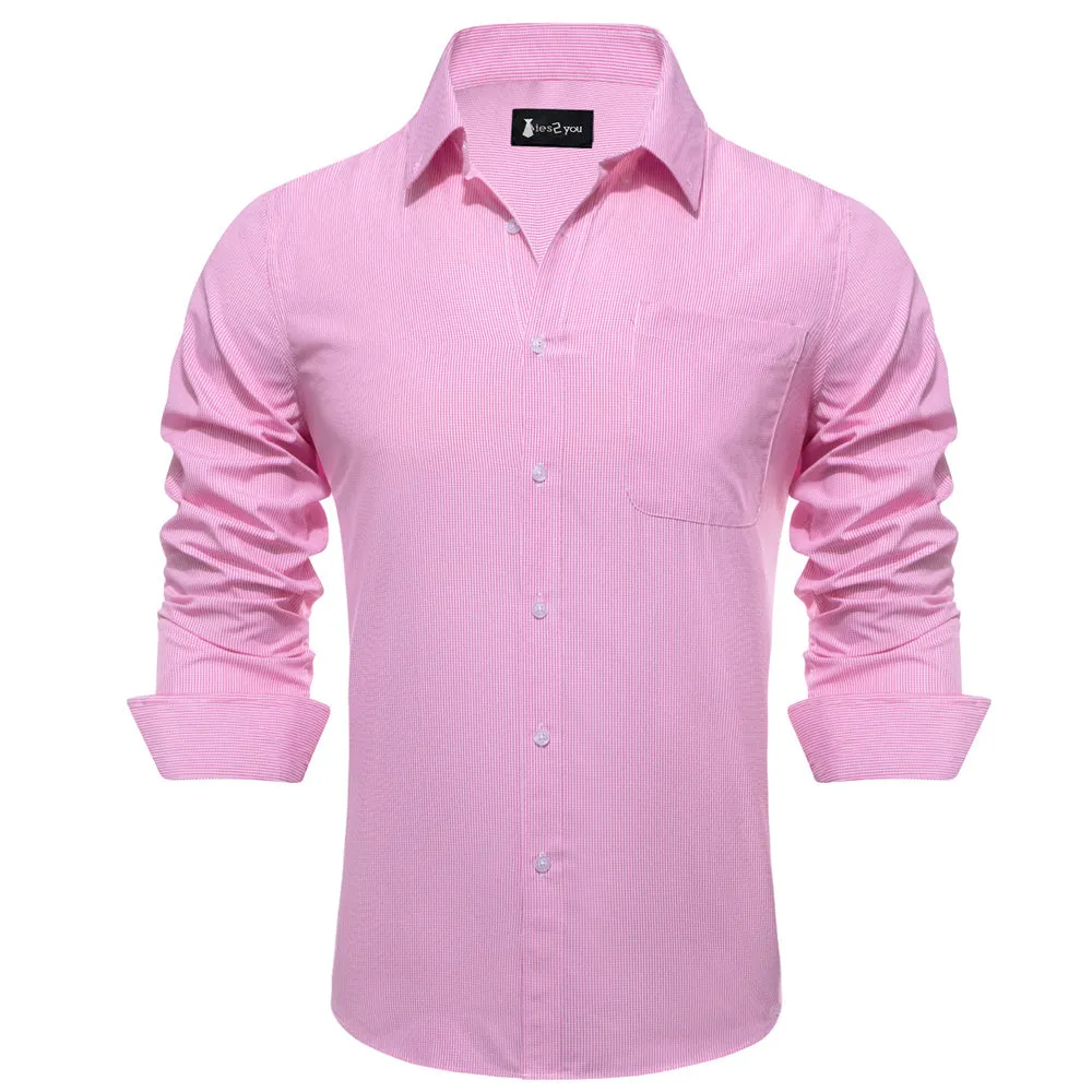 Ties2you Dress Shirt Pink Striped Button Up Silk Long Sleeve Men's Shirt sold by Ties2You