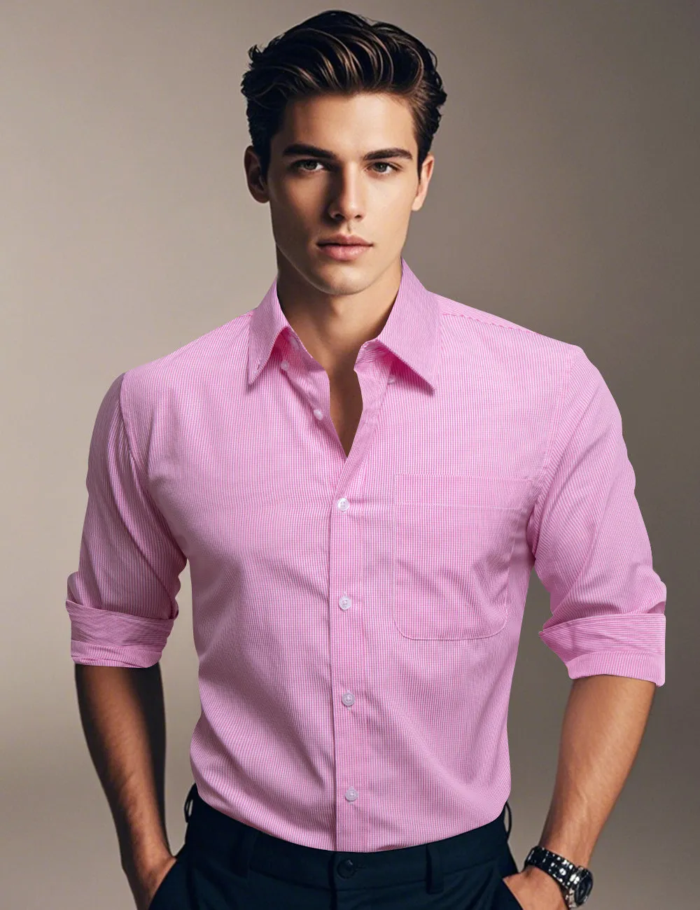 Ties2you Dress Shirt Pink Striped Button Up Silk Long Sleeve Men's Shirt sold by Ties2You product image thumbnail 2
